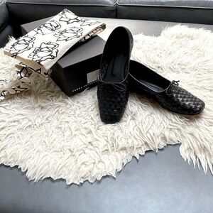 Freda Salvador: Jada Square Toe Ballet Flat (Woven Calf Leather).